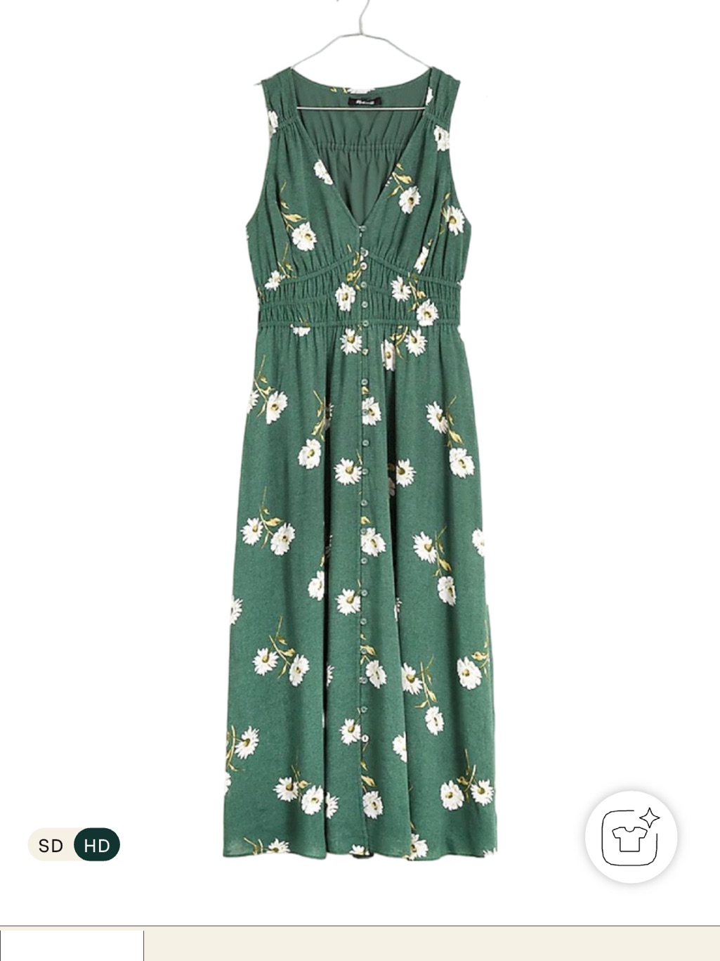 Madewell Olive Green Floral Dress With White Print